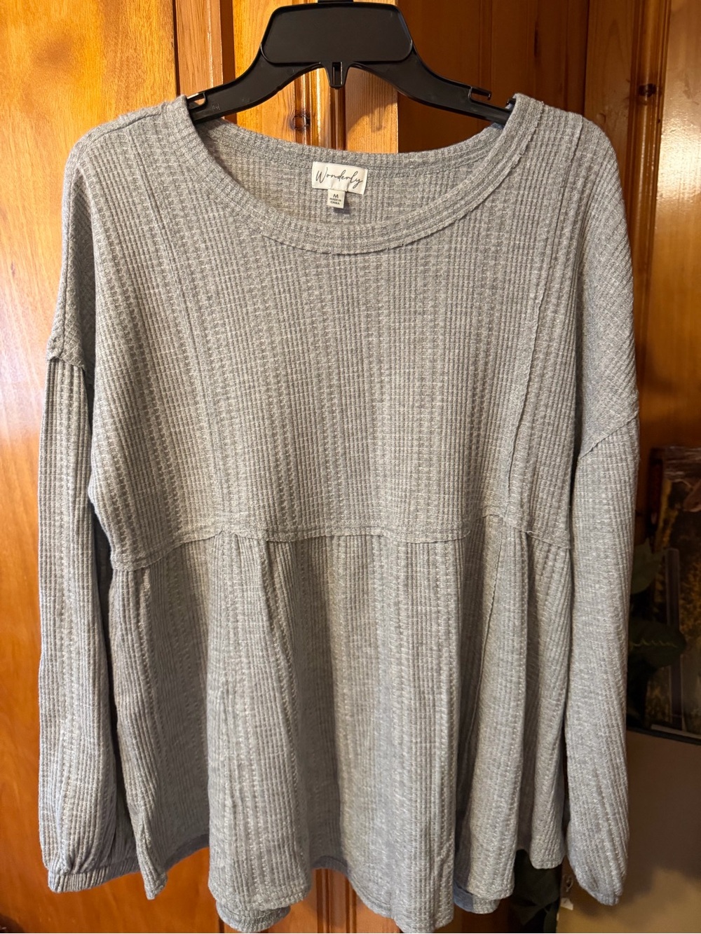 Wonderly Heather Gray Ribbed Long Sleeve Pullover